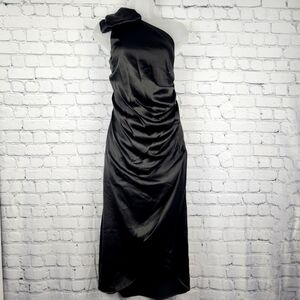 nicole miller one shoulder floral dress Pleated One-Shoulder Metallic Dress